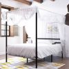 Full size Modern Four Poster Metal Canopy Bed in Black Finish