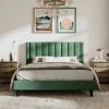 Full size Green Velvet Upholstered Platform Bed Frame with Headboard