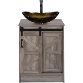 Modern Bathroom Vanity in Rustic Farmhouse Wood Finish with Gold Glass Sink