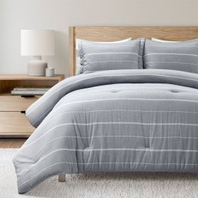 Full/Queen Blue Grey Off-White Stripe 3-Piece Lightweight Comforter Set