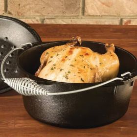 5-Quart Seasoned Cast Iron Dutch Oven with Lid and Spiral Wire Handle