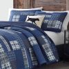 Full/Queen size 100-Percent Cotton Reversible 3 Piece Blue Patchwork Quilt Set