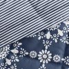 Full/Queen size 3-Piece Navy Blue White Reversible Floral Striped Comforter Set