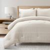 Full/Queen Beige Off-White Stripe Lightweight 3-Piece Comforter Set