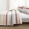 Full/Queen Lightweight Rustic Red Chevron Stripe Reversible 3 Piece Quilt Set