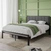 Full Metal Platform Bed Frame with Gray Button Tufted Upholstered Headboard