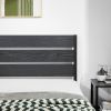 Full size Industrial Platform Bed Frame with Wood Slatted Headboard in Black