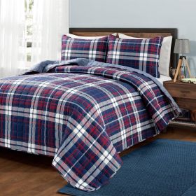 Full/Queen Farmhouse Plaid 3 Piece Lightweight Reversible Quilt Set