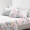 Full size Pink Grey White Teal Floral Fox Birds Soft Polyester 6 Piece Sheet Set