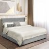 Full Size Grey/Gold Linen Headboard 4 Drawer Storage Platform Bed