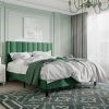 Full size Modern Green Velvet Upholstered Platform Bed with Headboard