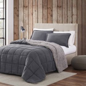 King Plush Sherpa Reversible Micro Suede Comforter Set in Gray