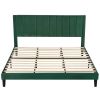 King size Modern Green Velvet Upholstered Platform Bed with Headboard