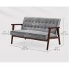 Mid-Century Modern 2-Seat Loveseat Sofa Couch Wood Frame Grey Button Tufted