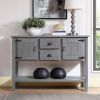 Solid Wood Farmhouse Sofa Table Sideboard Cabinet with Storage Drawers in Grey