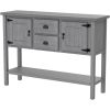 Solid Wood Farmhouse Sofa Table Sideboard Cabinet with Storage Drawers in Grey