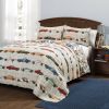 Twin Size Lightweight Blue Orange Grey Race Cars 2 Piece Kids Quilt Set