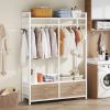 Freestanding White Oak Garment Rack Clothes Hanging Rod with 4 Storage Drawers