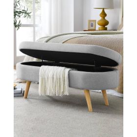 Mid-Century Modern Boho Style Grey Linen Bedroom Storage Bed Bench