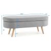 Mid-Century Modern Boho Style Grey Linen Bedroom Storage Bed Bench