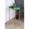 Gold Finish Metal Round End Table Nightstand with Removable Teal Tray Top