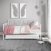 Contemporary White Metal Daybed Frame with Twin Pull-Out Trundle Bed