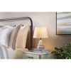 Small Grey Desk Light Table Lamp with White Fabric Shade for Bedside Nightstand