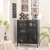 2-Door Buffet Sideboard Accent Table Liquor Cabinet in Black Wood Finish