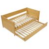 Twin Solid Wood Daybed with Roll Out Trundle Bed Frame in Light Yellow Brown