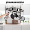 Black Carbon Steel Ceiling Mount Oval Hanging Kitchen Pot Rack with 12 Hooks