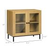 Modern Glass Door Sideboard Buffet Dining Storage Cabinet in Oak Wood Finish