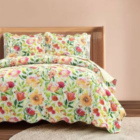 King/Cal King Lightweight Polyester Scalloped Edges Floral Quilt Set