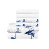 King size Blue White Floral Birds on Wire Soft Polyester 6 Piece Sheet Set