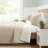 King size Lightweight Fern Leaf Reversible 3-PC White Beige Cotton Quilt Set