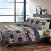 King size Farmhouse Red Navy Plaid 100-Percent Cotton Reversible Quilt Set