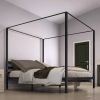 King size Modern Four Poster Metal Canopy Bed in Black Finish