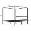 King size Modern Four Poster Metal Canopy Bed in Black Finish