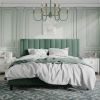 King size Green Velvet Upholstered Platform Bed Frame with Headboard