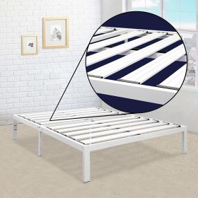 King Size Heavy Duty Metal Platform Bed Frame in White