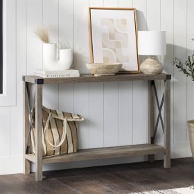 Industrial Farmhouse Entryway Table / Console Table in Taupe Grey Wood Finish