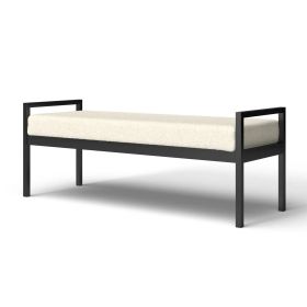 Modern Industrial Bed Bench with Black Metal Frame and Cream Upholstered Cushion