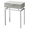 24in Modern End Table 1 Drawer Nightstand Grey with Chrome Metal Legs