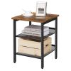 Modern Industrial End Table Nightstand Black Metal Brown Wood Top Side Table