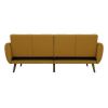 Mustard Linen Upholstered Futon Sofa Bed with Mid-Century Style Wooden Legs