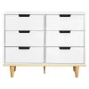 Modern Mid-Century Style 6-Drawer Double Dresser in White Natural Wood Finish