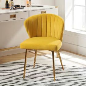 Mustard Yellow Velvet Upholstered Wingback Accent Side Chair w/ Gold Metal Legs