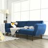 Modern Scandinavian Blue Linen Upholstered Sofa Bed with Wooden Legs