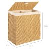 Folding 2-Bin Natural PE Wicker Linen Liner Laundry Hamper w/ Handles