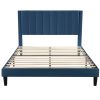 Full size Modern Navy Blue Velvet Upholstered Platform Bed with Headboard