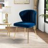 Navy Blue Velvet Upholstered Wingback Accent Side Chair w/ Gold Metal Legs